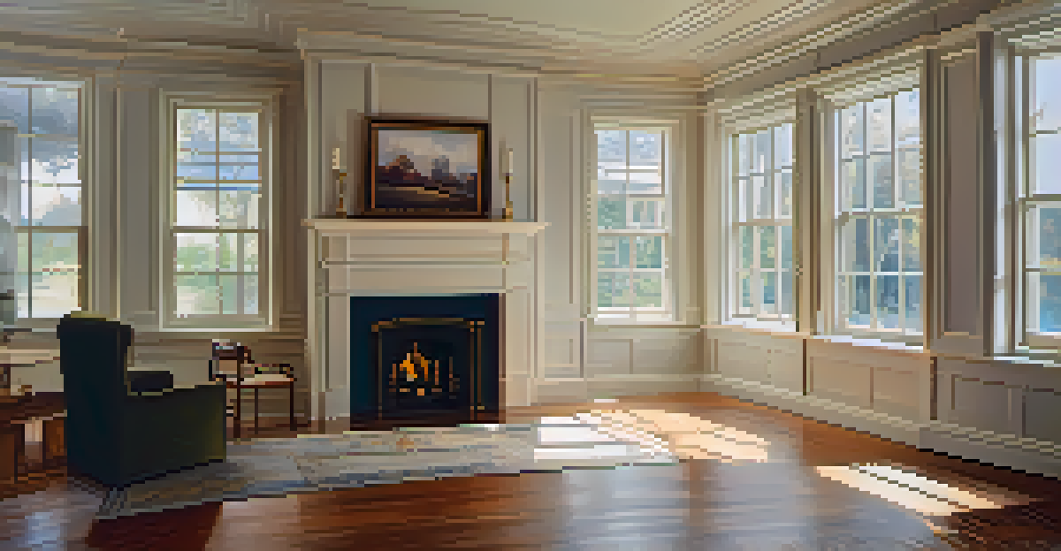 Interior of a historic home showcasing original moldings and vintage fixtures with modern technology, illuminated by sunlight through large windows.