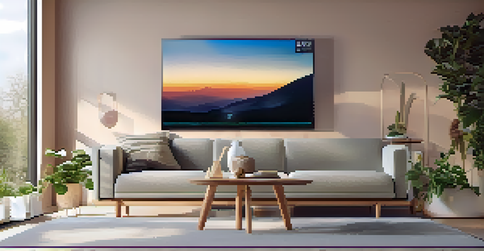 A modern living room with smart home devices and natural light, featuring a tablet displaying a home automation app.