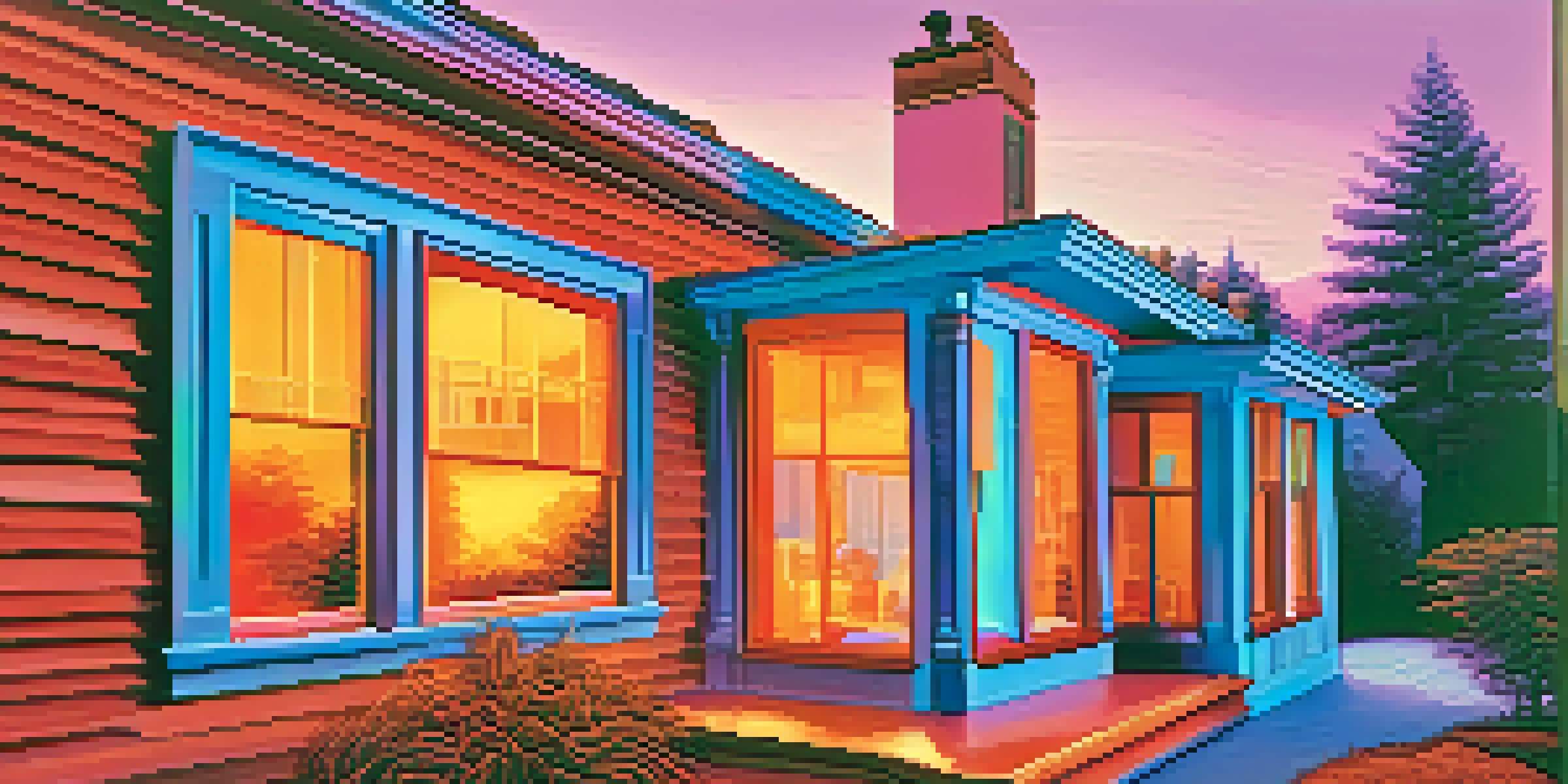 An infrared thermal camera is focused on a house, showing color variations indicating energy loss.