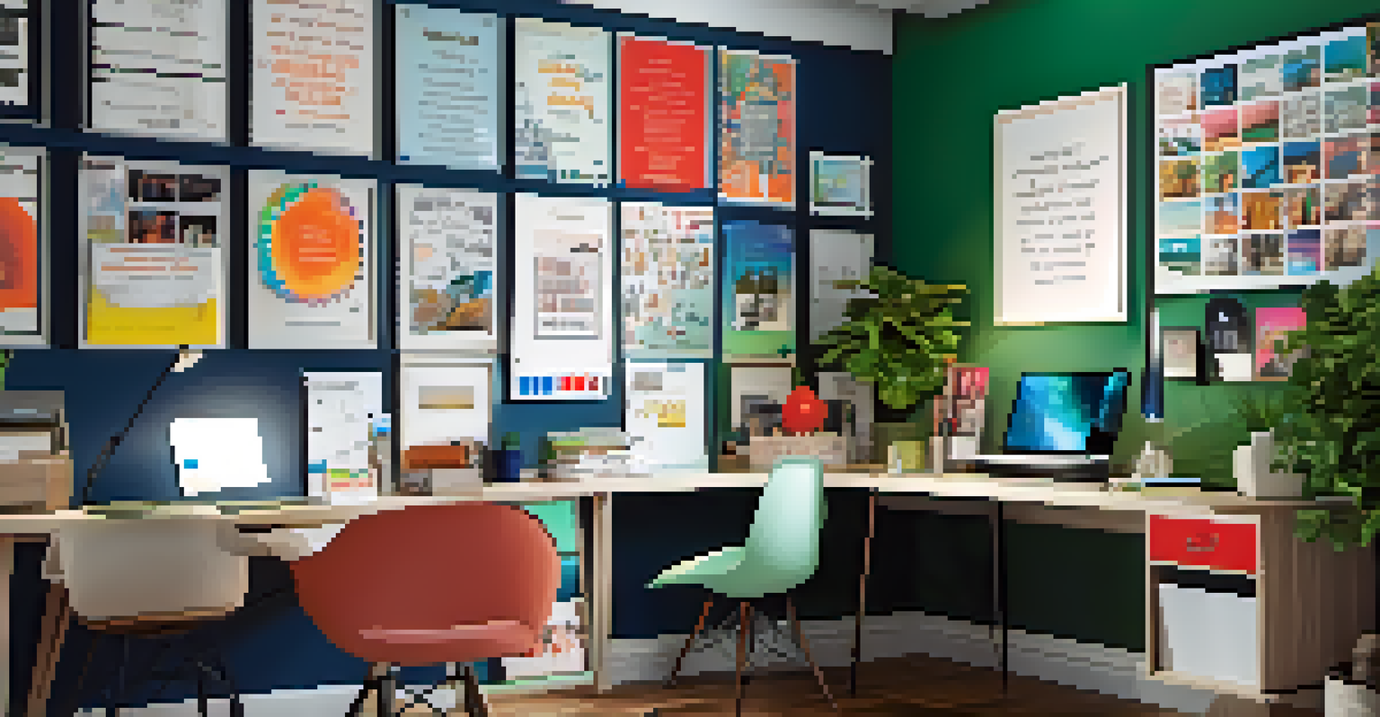 A colorful vision board and organized color-coded files in a vibrant home office corner.
