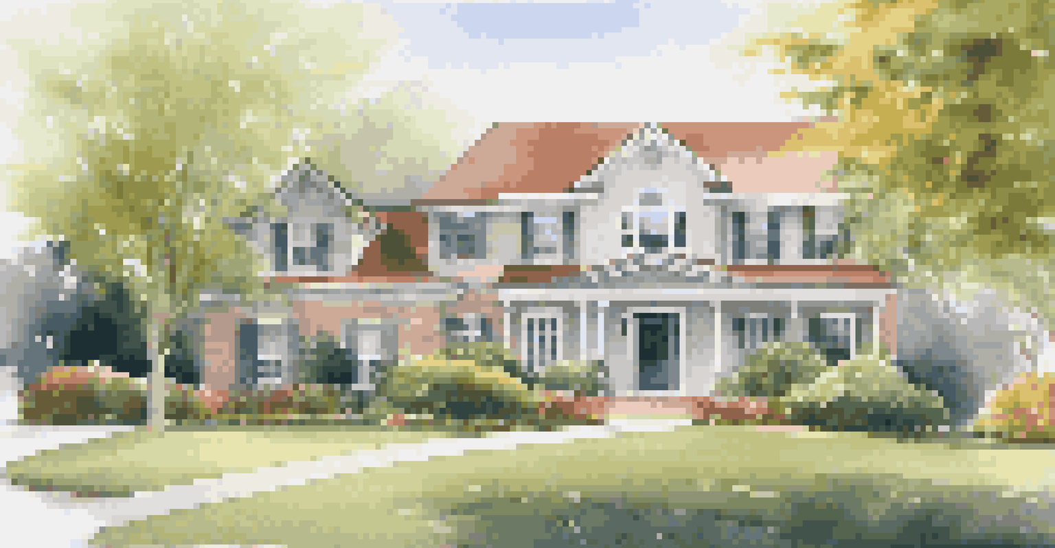 A suburban home with discreet security cameras and beautiful gardens, under bright sunlight.
