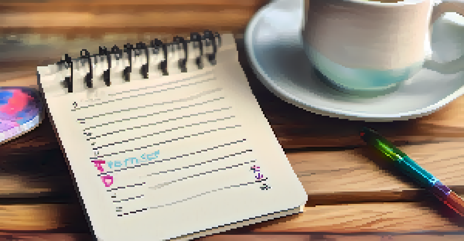 A colorful to-do list and pens on a wooden desk with a cup of tea.