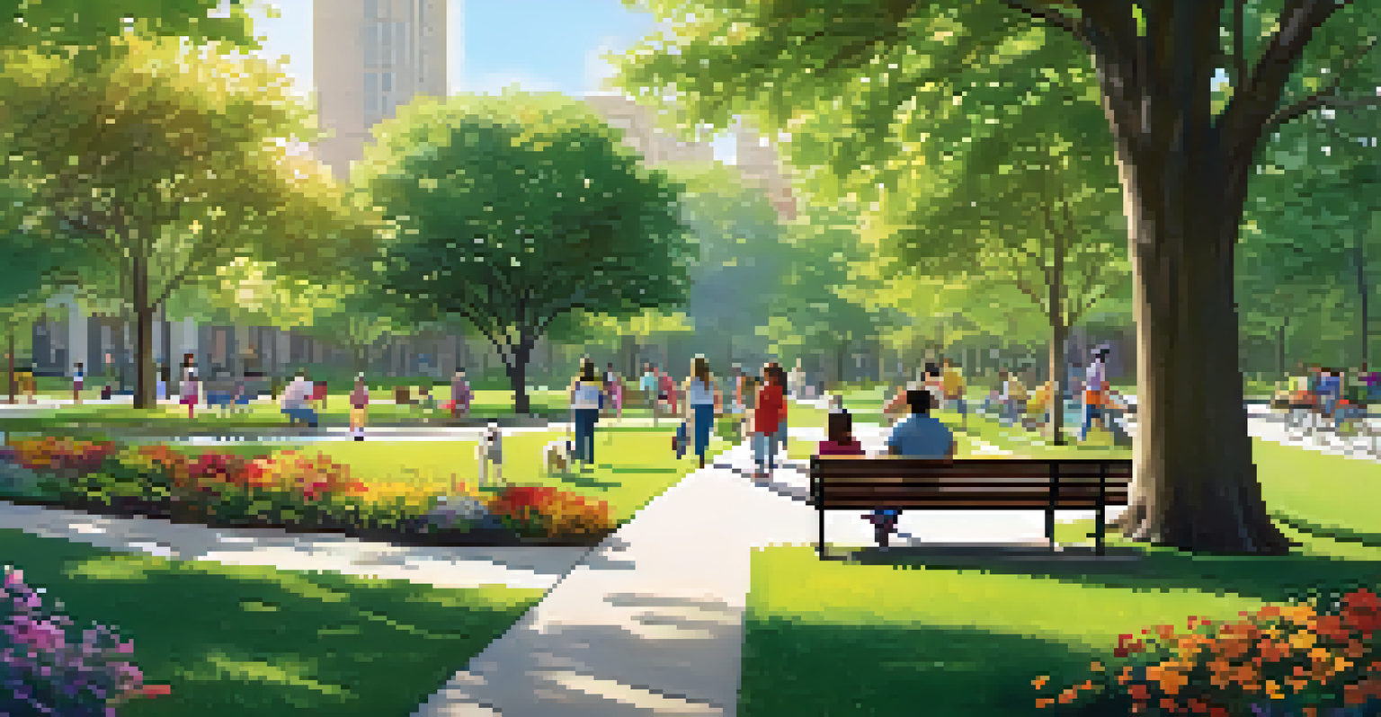 A peaceful park scene with families enjoying the outdoors, showcasing community engagement in urban development.