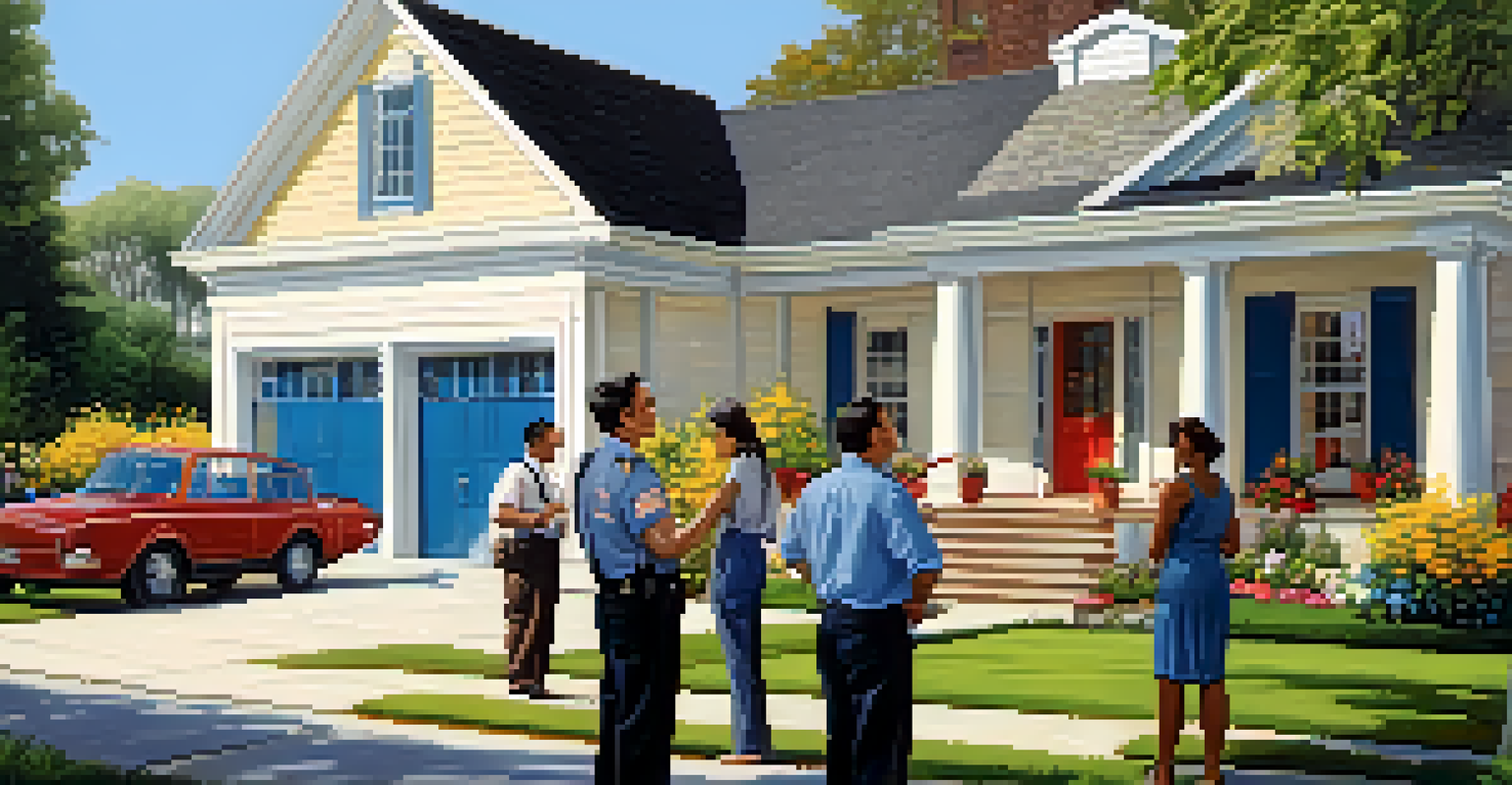 A property inspector discussing features with a homeowner outside a house.