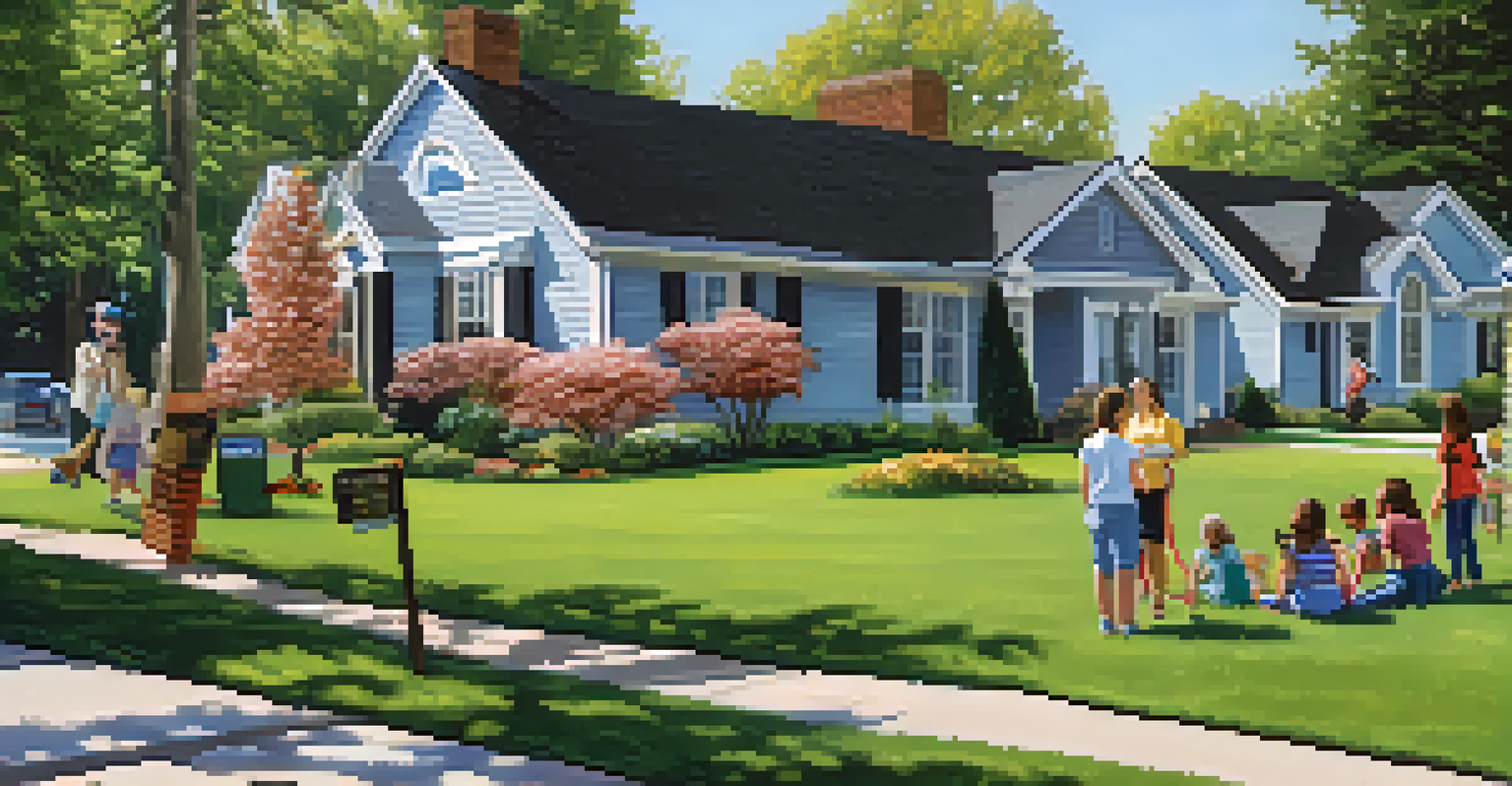 A suburban home with a 'Home Inspection' sign and a family discussing fire safety in the yard.