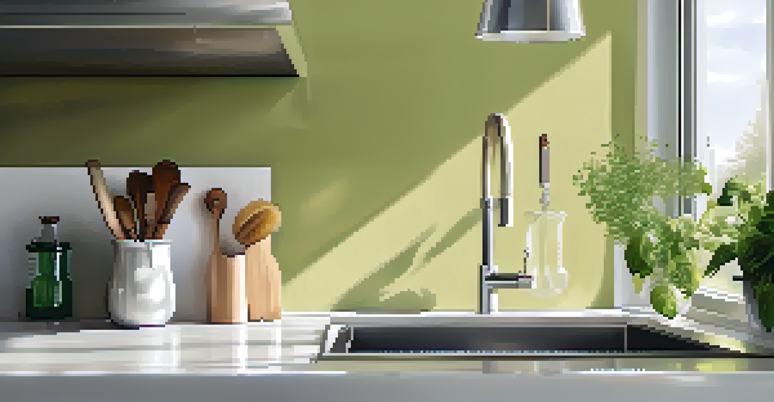 A close-up of a hand painting a kitchen wall with glossy moisture-resistant paint, sunlight reflecting off the surface.