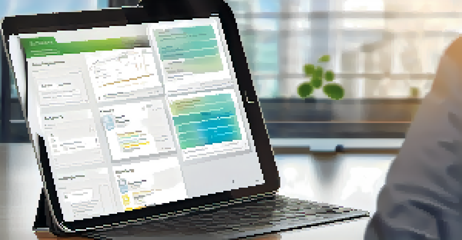 A tablet displaying property management software in a modern office setting with natural light.