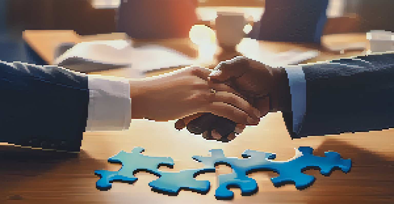 Two hands meeting over a puzzle piece, representing collaboration and finding common ground in negotiations.