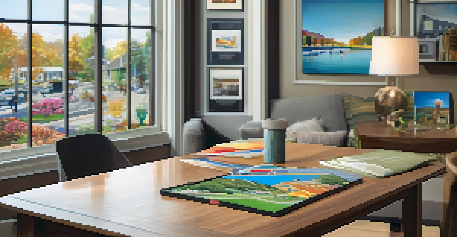 A neighborhood guide highlighting local amenities on a table in a welcoming open house setting.