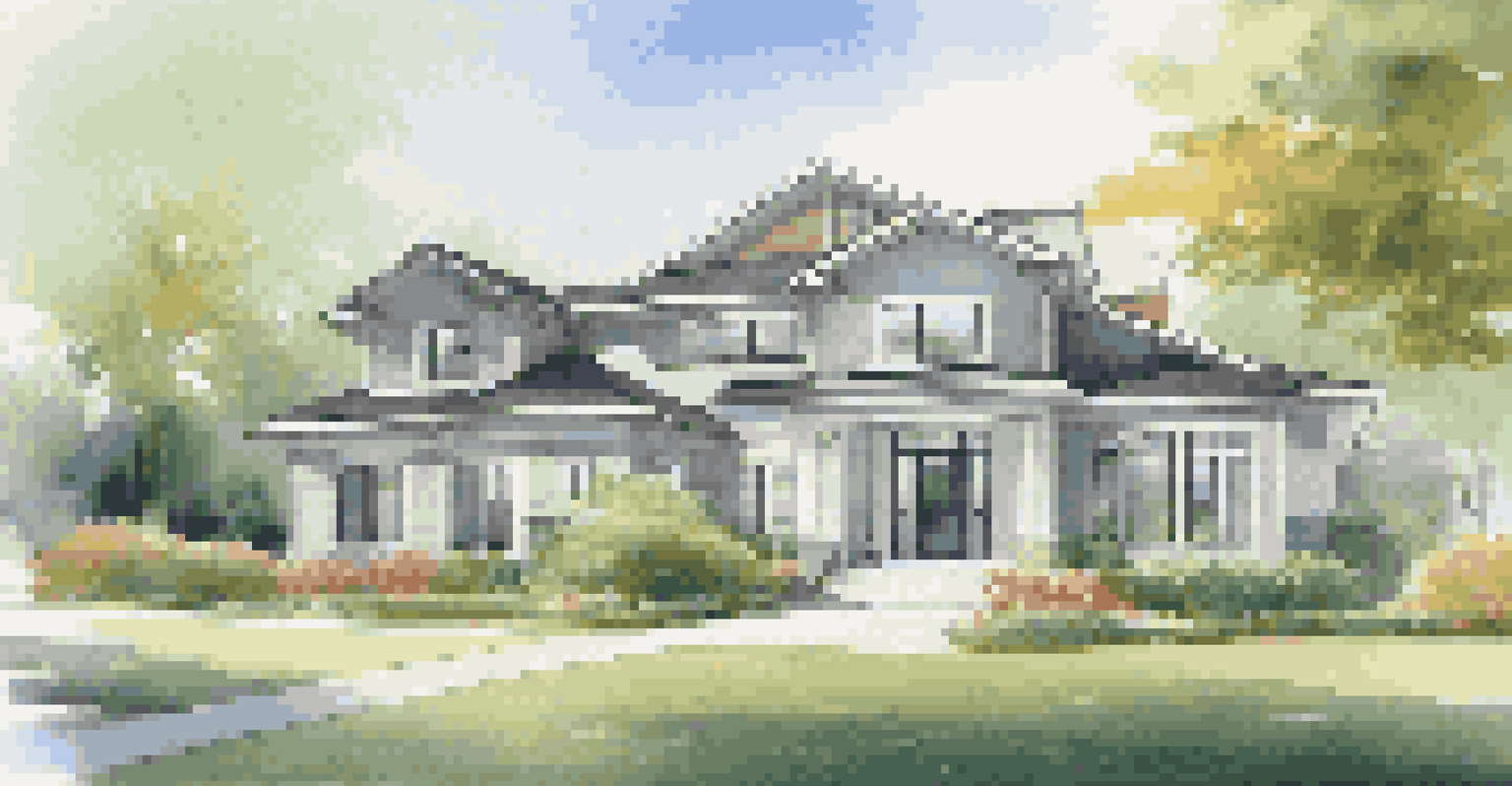Exterior view of a contemporary house with a virtual reality interface overlay highlighting key features.