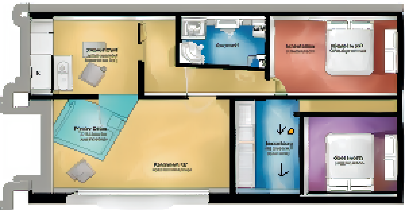 A floor plan diagram showing recommended locations for carbon monoxide detectors in a home.