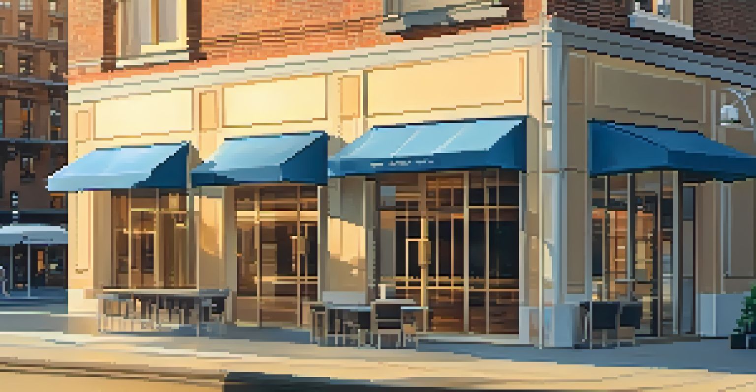 Close-up of a building facade with shading solutions, showing textures and materials in warm sunlight during golden hour.
