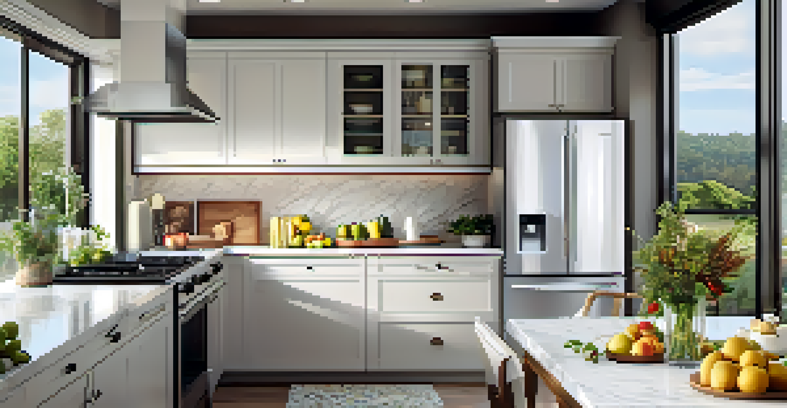 A bright kitchen featuring smart appliances and a sunny outdoor view.