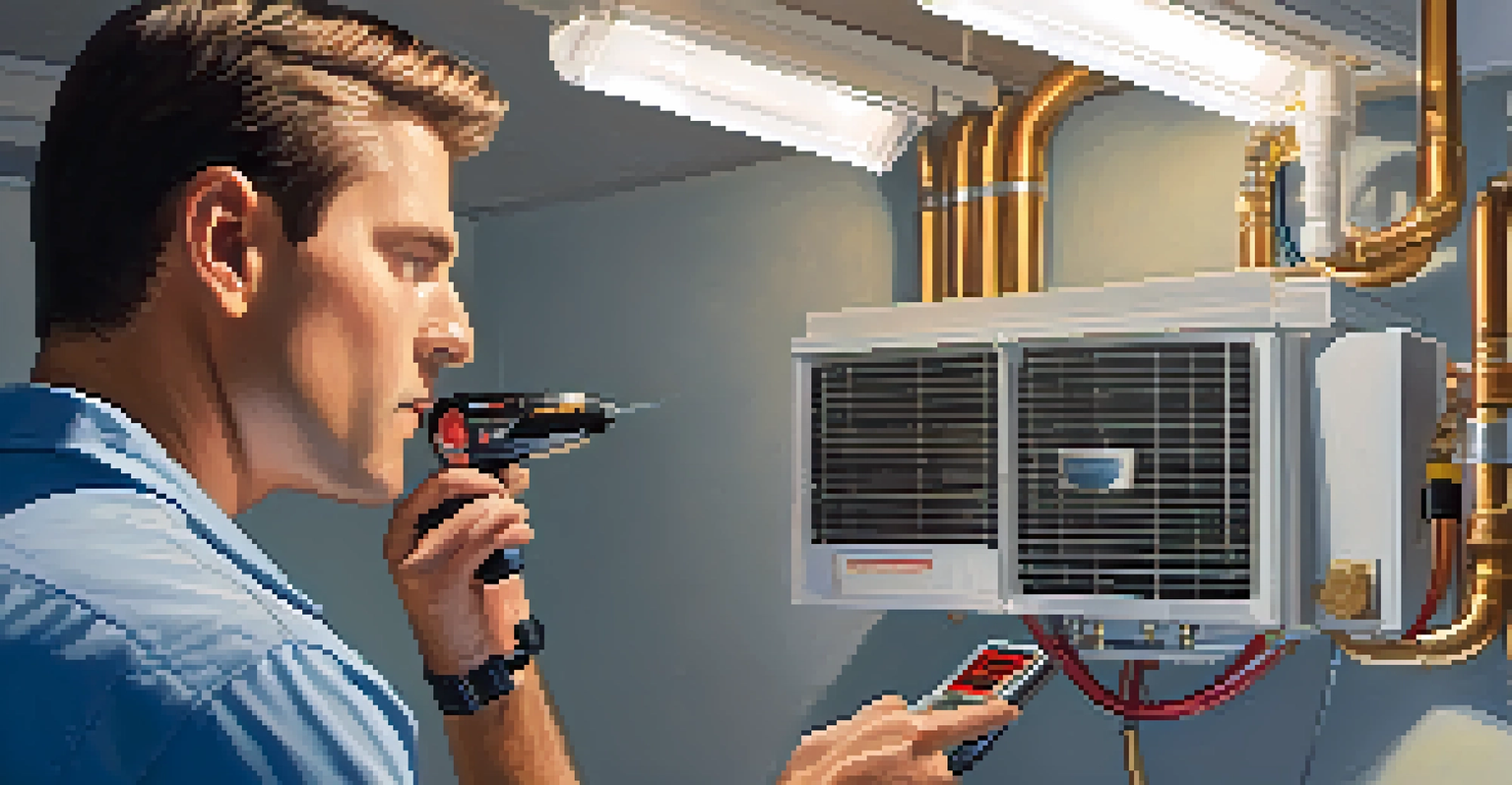 A technician inspecting an HVAC system in a modern home, emphasizing the role of home warranties in home maintenance.