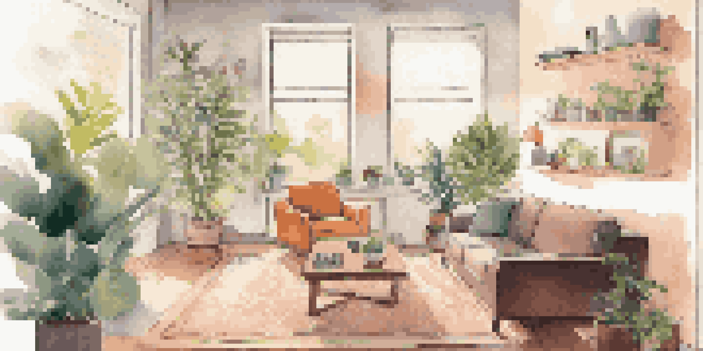 A warm and inviting living room with a smart thermostat, a person controlling it with a smartphone, and cozy decor.