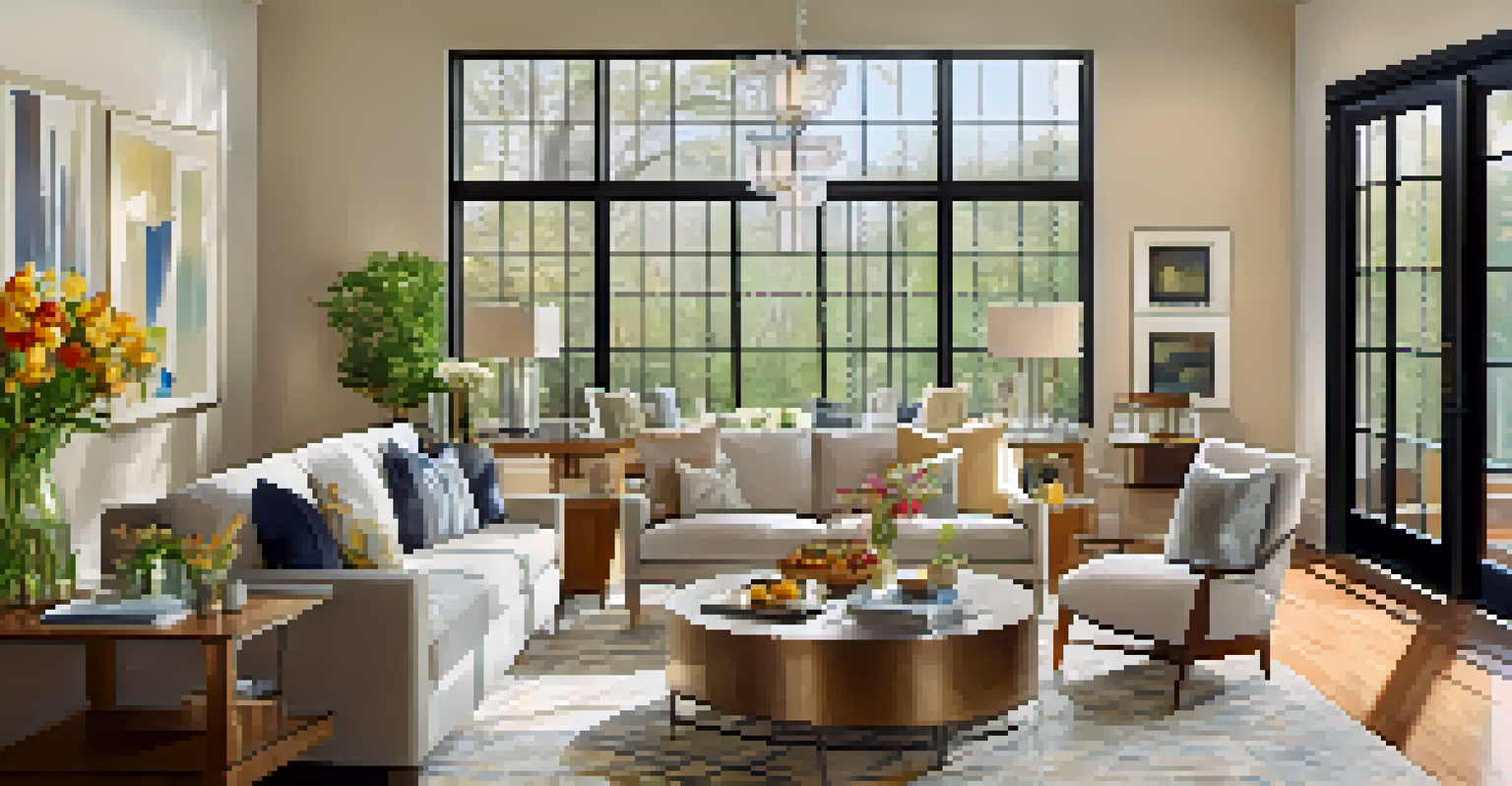 An inviting living room during an open house event with visitors exploring and enjoying refreshments.