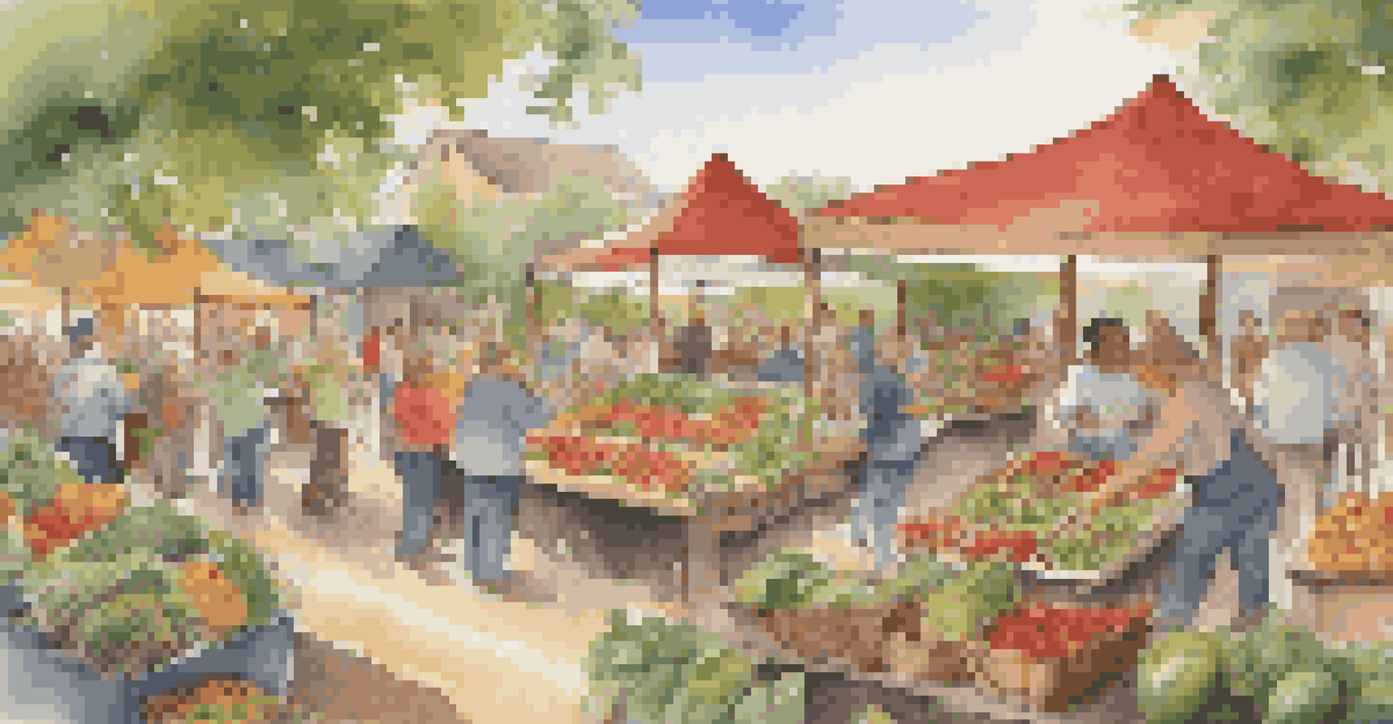 A community harvest festival with people celebrating and sharing fresh produce and recipes.