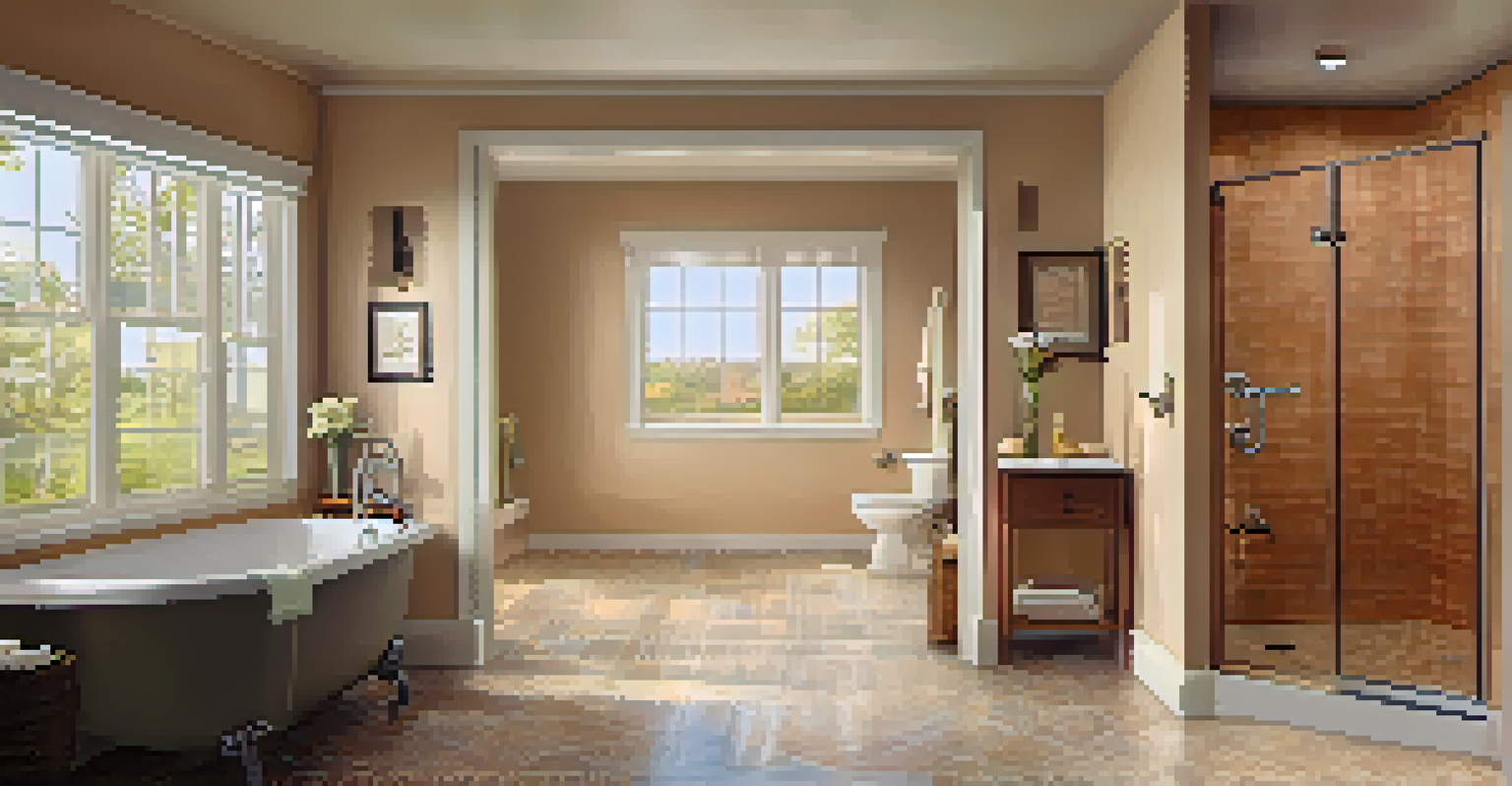 An accessible bathroom with a roll-in shower, grab bars, and natural light.