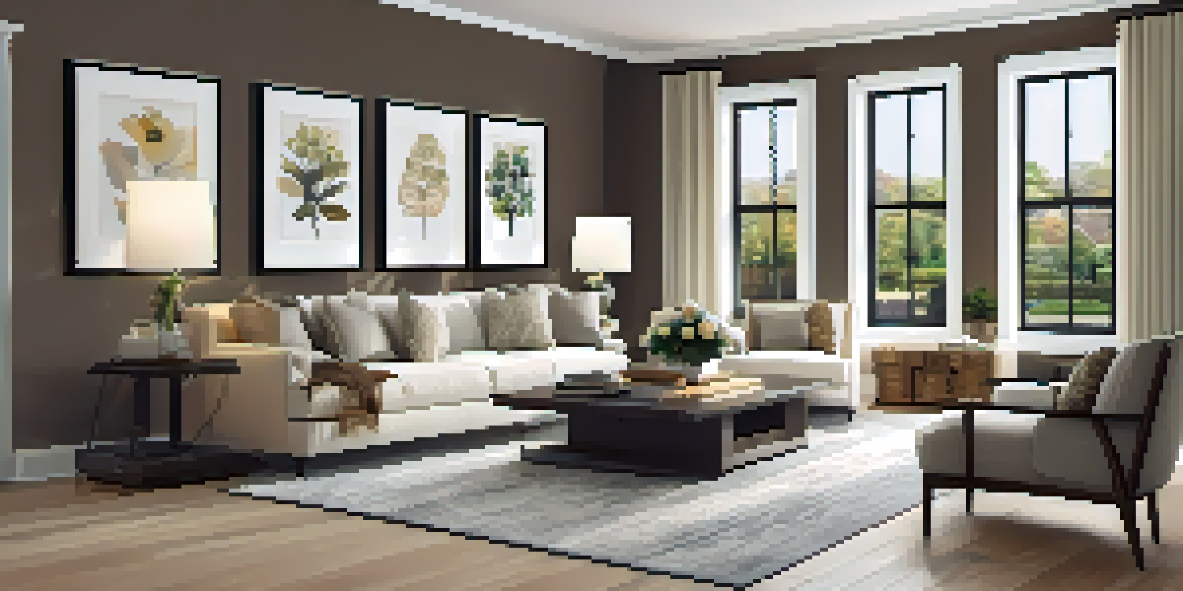 A clean, modern living room with a cozy sofa, natural light, and fresh flowers on the table.