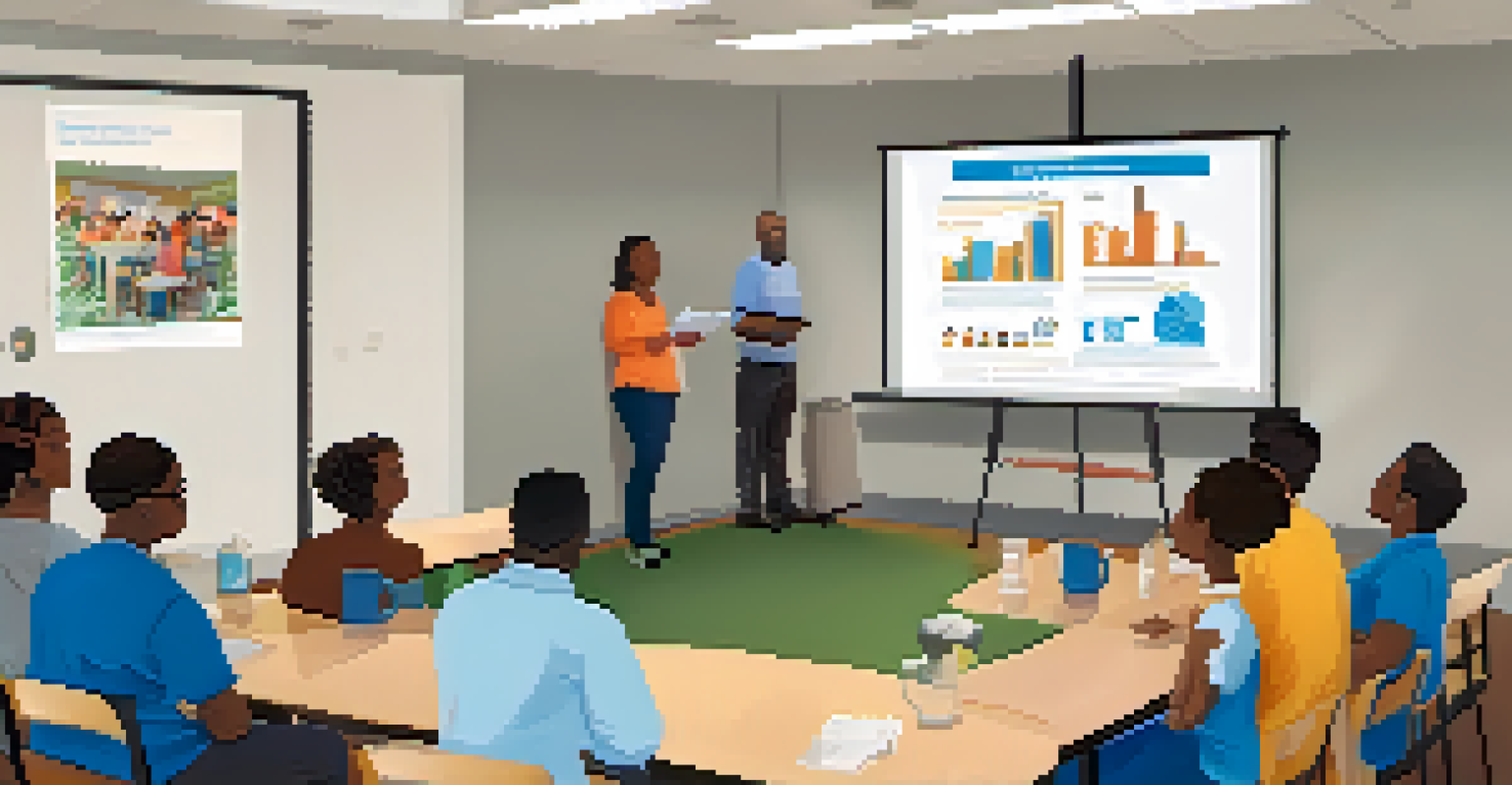 A property manager conducting an educational session on tenant rights for a diverse group of tenants in a bright community room.