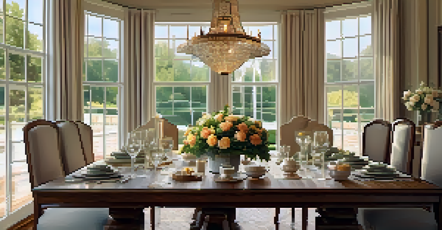 A cozy dining room set for a family dinner, illuminated by warm light.