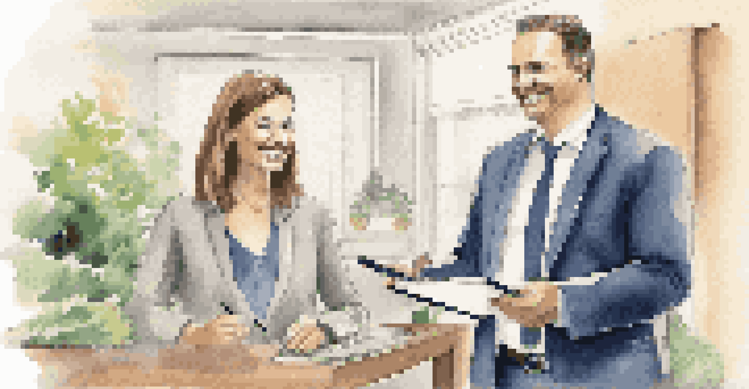 A property manager and tenant walking through an apartment, discussing property details in a friendly manner.