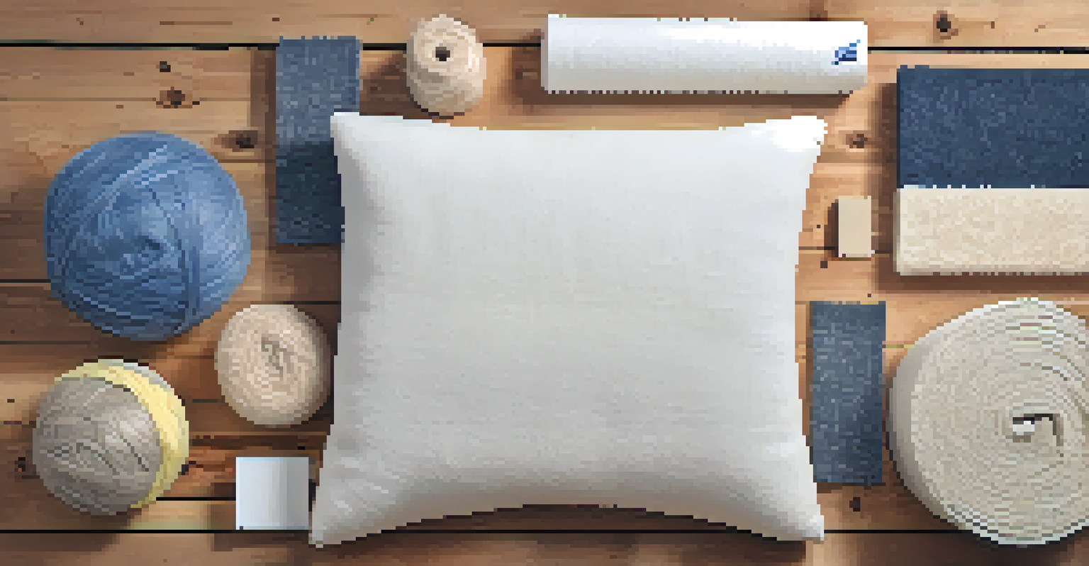 A close-up of different insulation materials like fiberglass and sheep's wool, displayed on a wooden surface with labels.