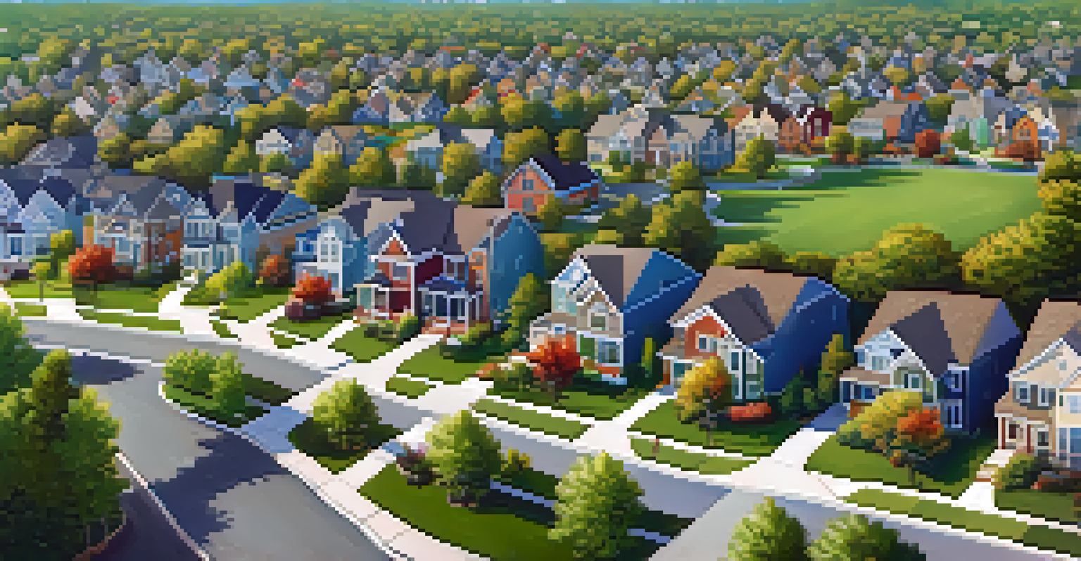An aerial view of a vibrant neighborhood with homes, parks, and schools, emphasizing location in real estate.