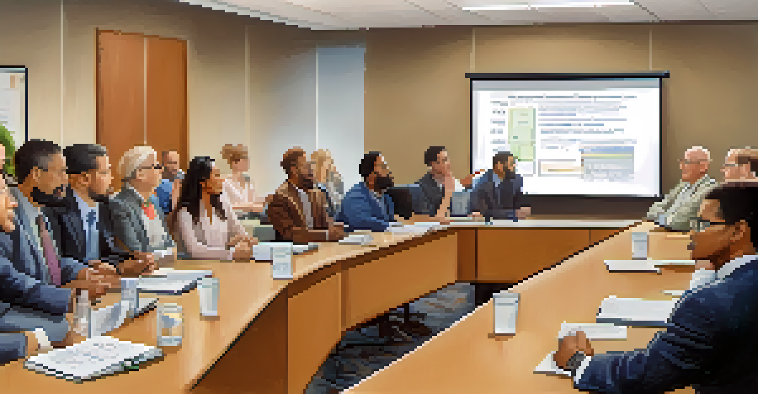 A property tax educational seminar with diverse attendees engaged and a presenter using a whiteboard.