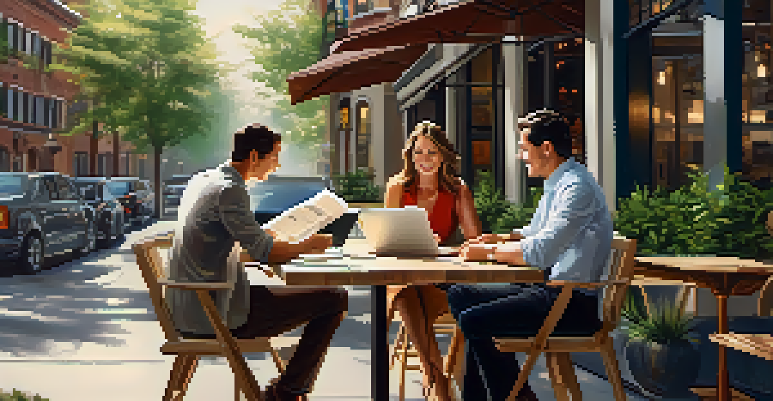 Two real estate investors having a meeting at a café, reviewing property listings on their laptops.