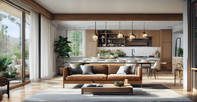 A bright and spacious open concept living area with a modern kitchen, dining space, and living room filled with natural light.