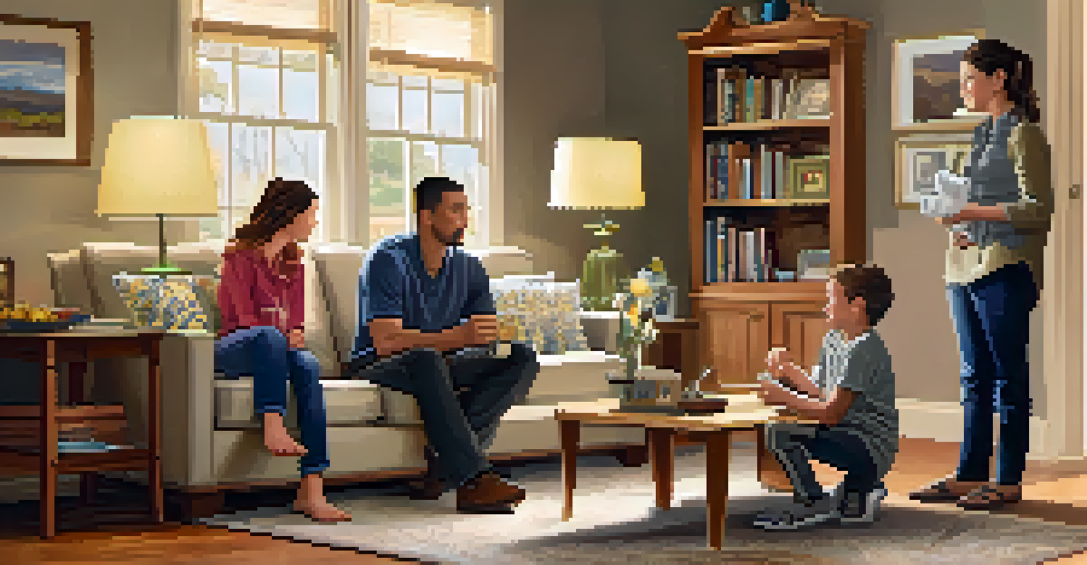 A family checking smoke and carbon monoxide detectors in a cozy living room.