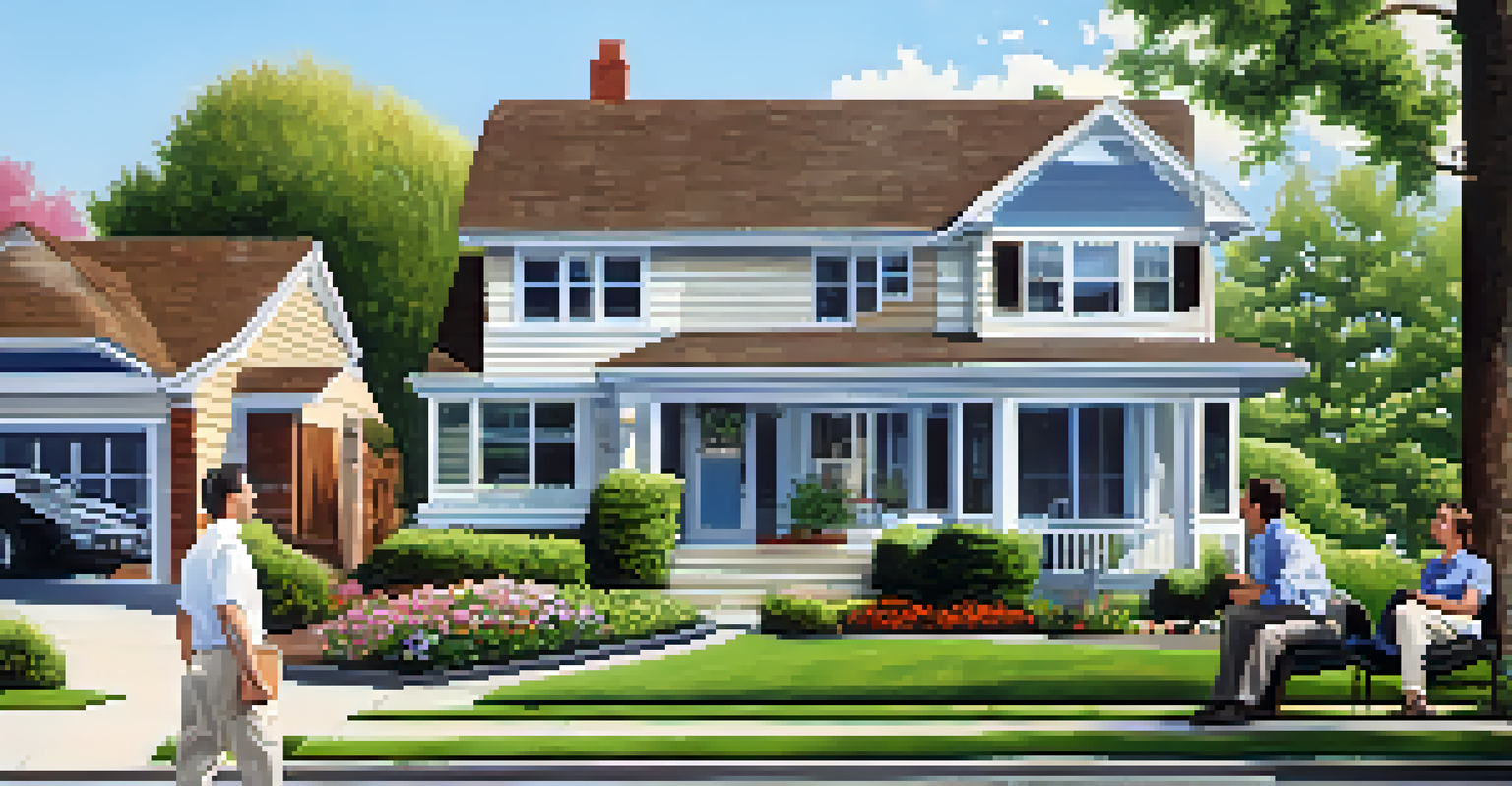 An insurance broker talking to a couple in front of their house, representing personalized service.