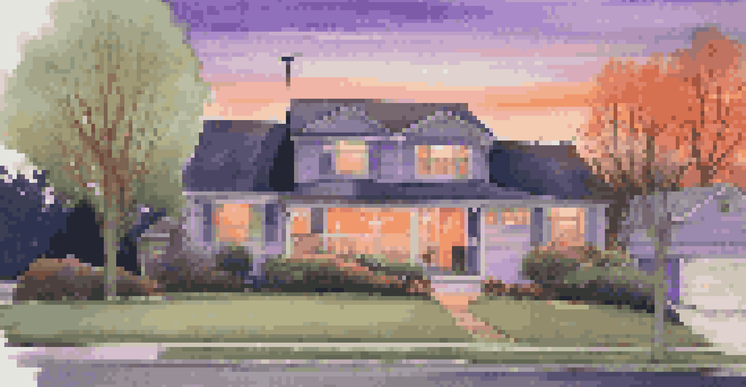 A suburban house at dusk with visible security cameras and soft exterior lighting.