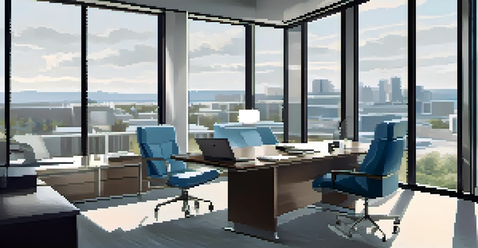 A real estate agent in a modern office reviewing closing documents with a focused expression, surrounded by contemporary furniture and natural light.