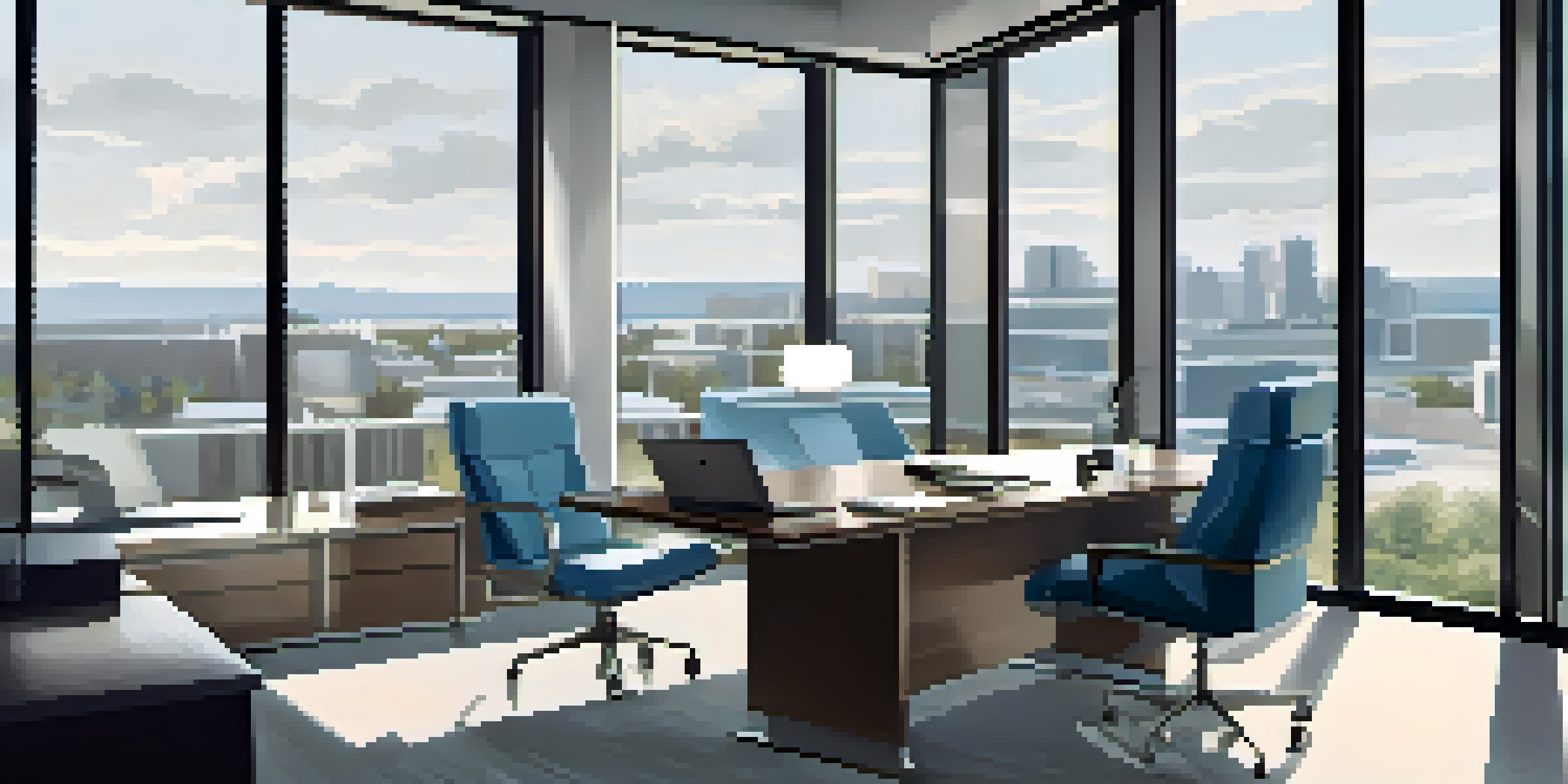 A real estate agent in a modern office reviewing closing documents with a focused expression, surrounded by contemporary furniture and natural light.