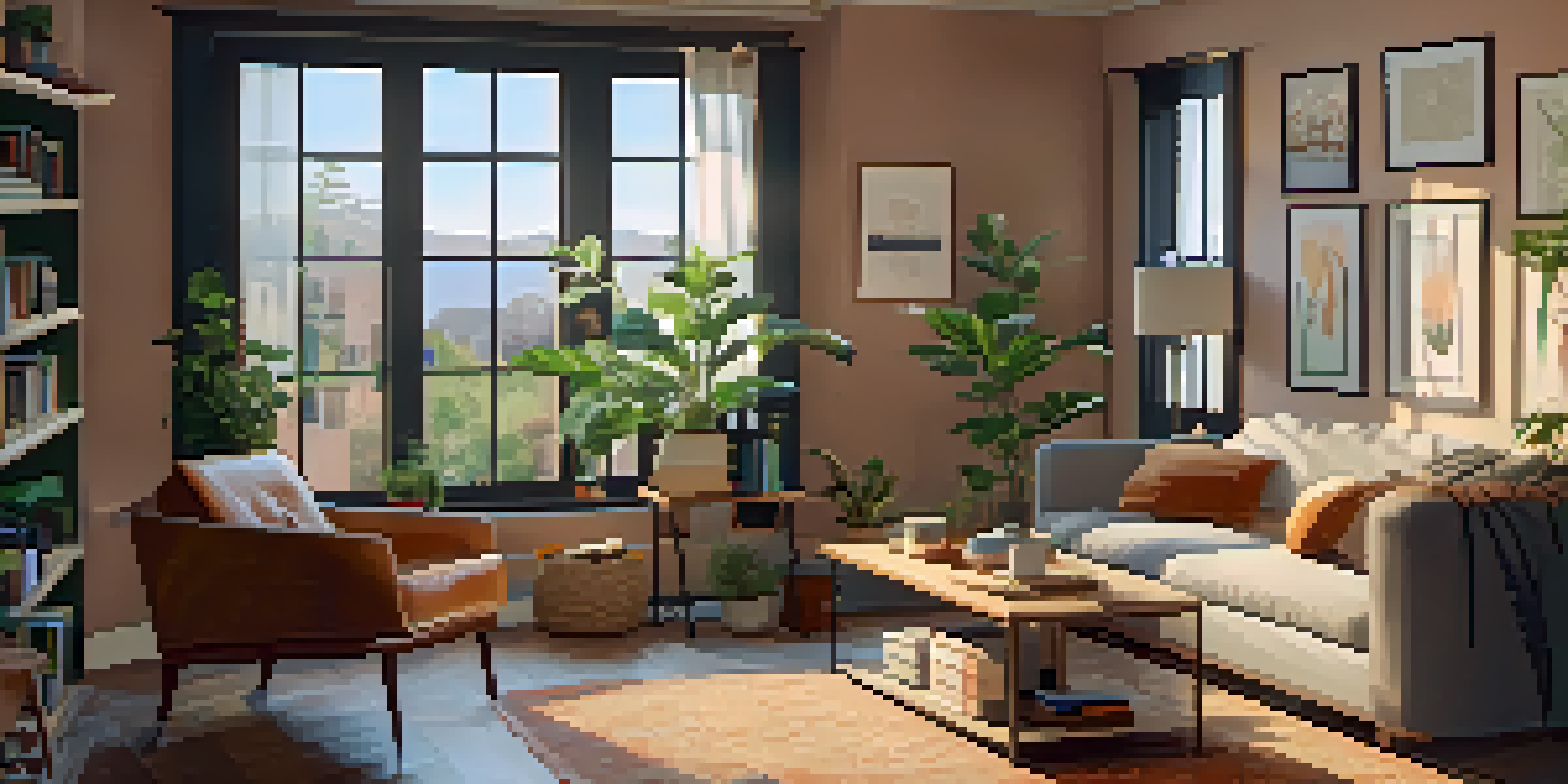 A warm and inviting living room in a rental property, featuring comfortable furniture and natural light coming through a large window.
