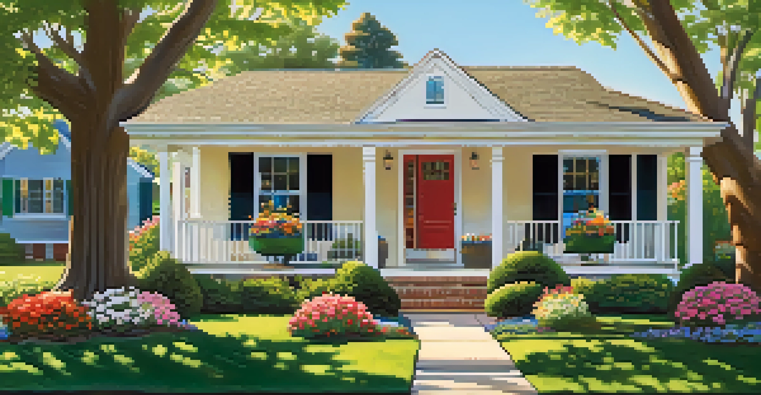 A suburban house with a well-kept lawn and a 'Home Warranty Included' sign, set against a clear blue sky.