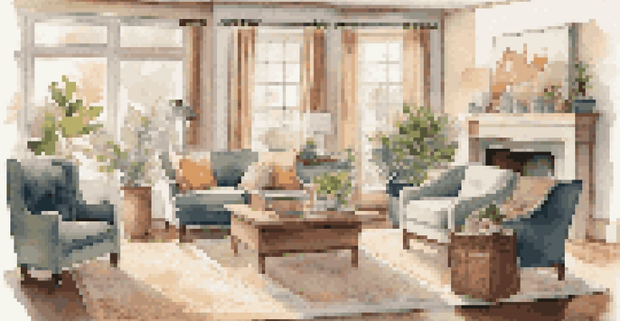 A multi-generational family enjoying a game in a bright and cozy living room with modern and traditional furniture.