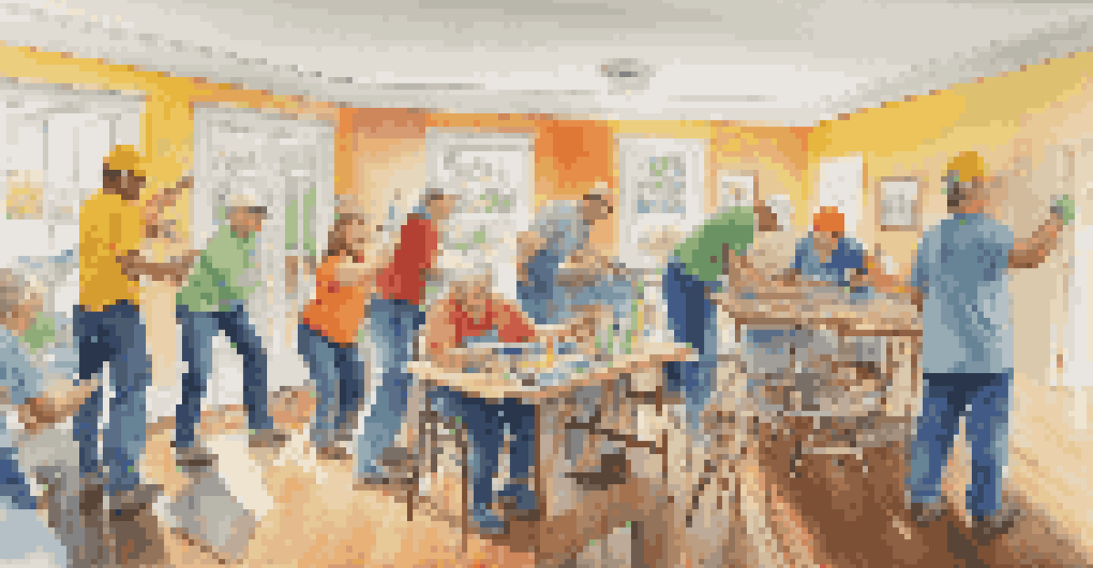 A community volunteer event where family and friends assist with home modifications, showcasing collaboration and support.