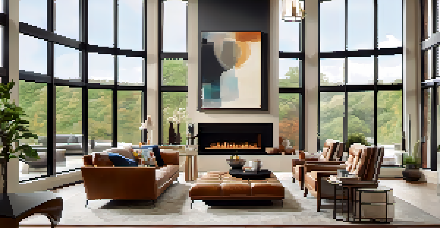 A stylish living room with high-end furniture and large windows allowing natural light.