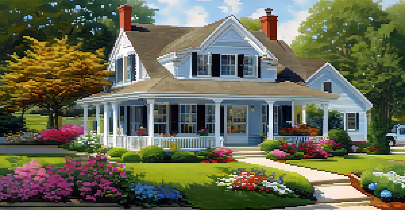 A picturesque suburban home with a front porch and garden, featuring an 'Open House' sign and visitors approaching the entrance.