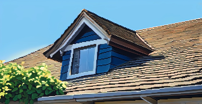 A close-up view of a well-maintained roof with green leaves and a blue sky in the background, emphasizing the texture of the shingles.