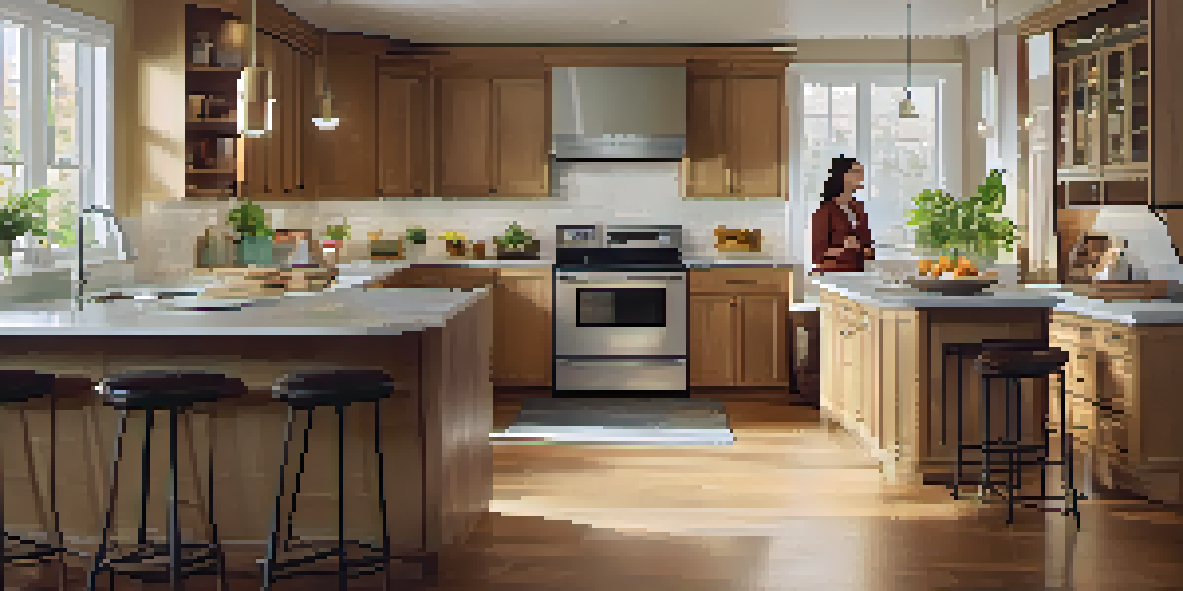 A contractor assessing a cozy kitchen while discussing remodeling ideas with a homeowner.