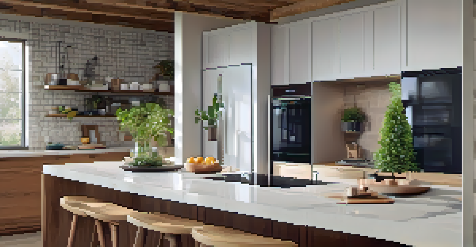 Close-up of smart home technology in a sustainable kitchen, featuring a smart thermostat and energy-efficient lighting in a cozy setting.