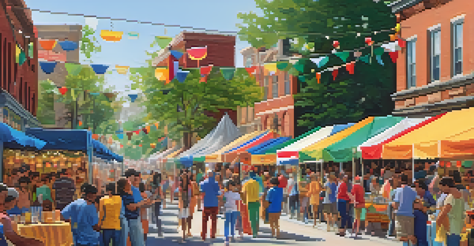 A vibrant neighborhood festival with booths, people dancing, and enjoying the community spirit.