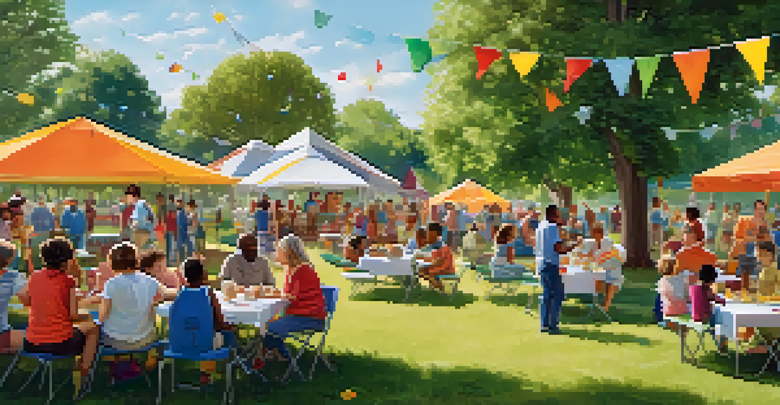 Families enjoying a community event in a park, with children playing and adults socializing.
