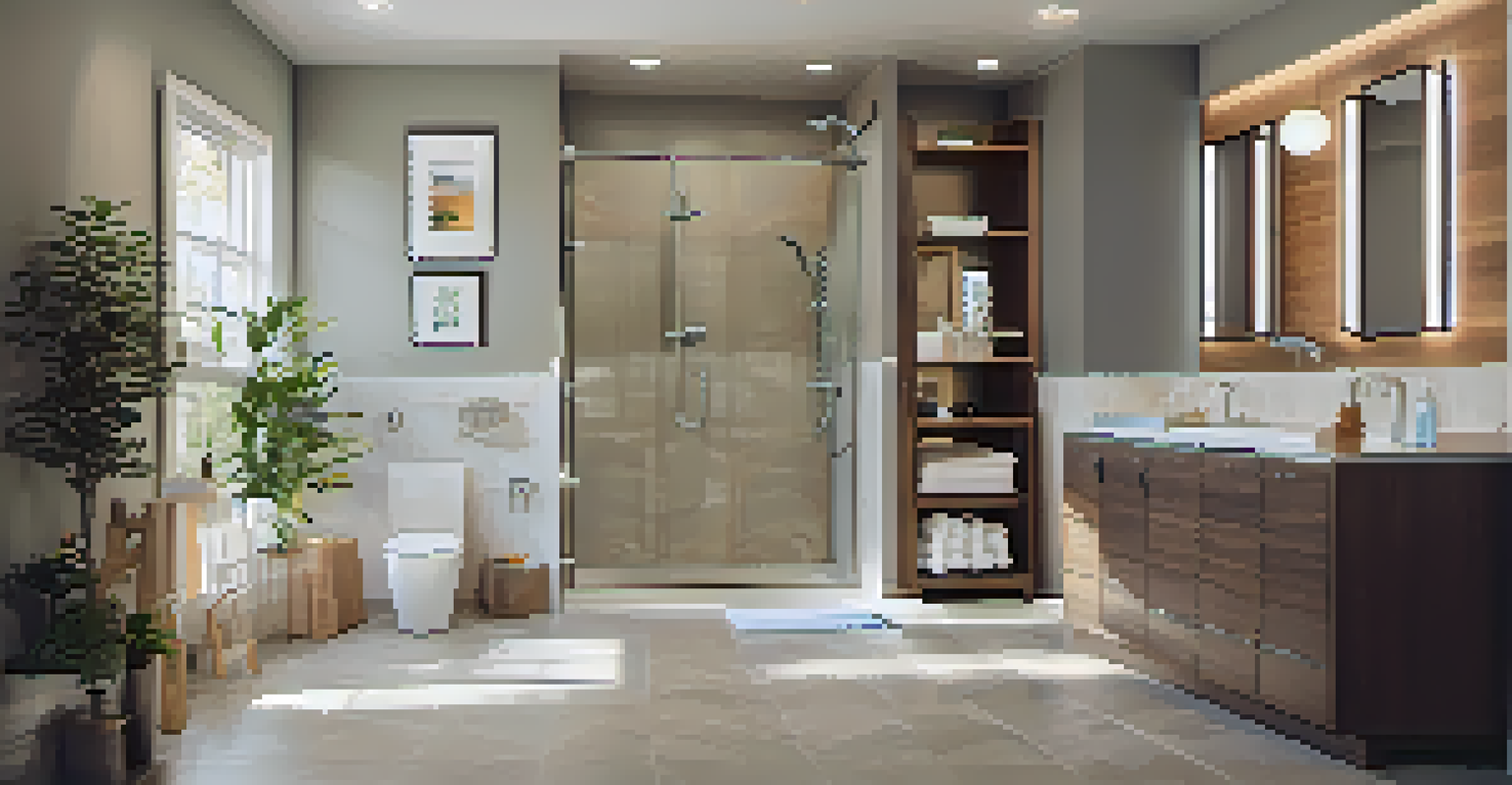 An accessible bathroom with a walk-in shower and natural lighting, designed for seniors' safety and comfort.