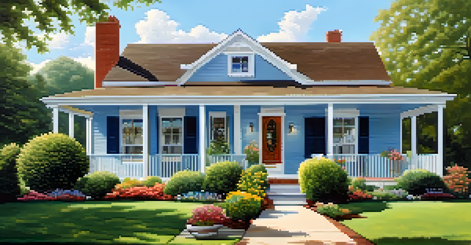 A charming house with a newly painted exterior and a lovely garden, under a clear blue sky.