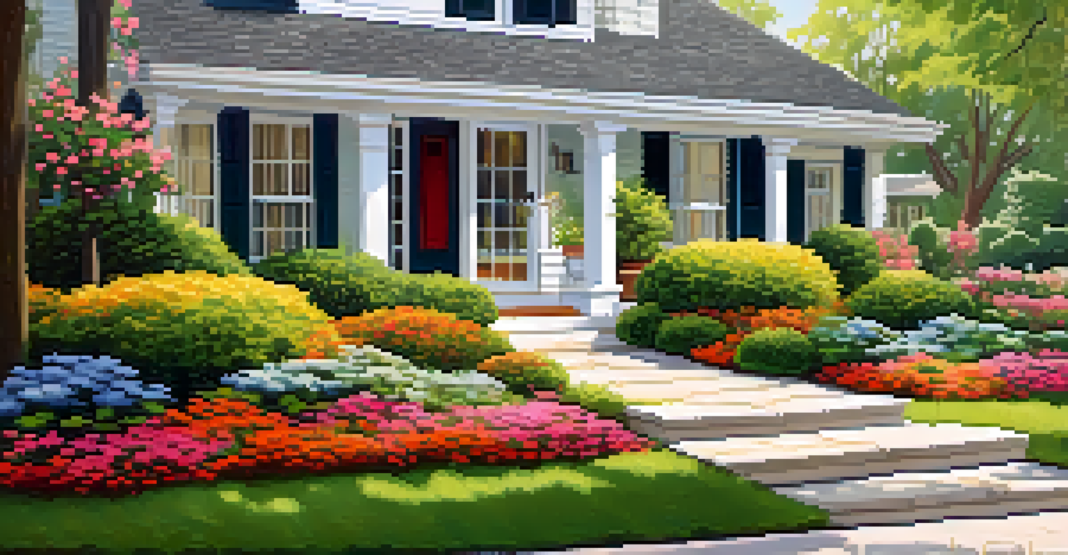 A beautifully landscaped garden with colorful flowers and a pathway, enhancing the curb appeal of a home.